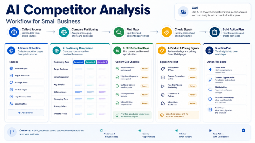 AI competitor analysis workflow dashboard for small business