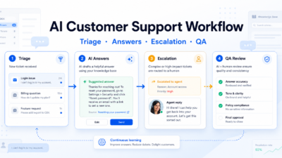 AI customer support workflow process graphic