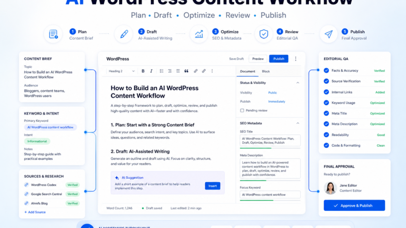 AI WordPress content workflow featured image