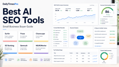 Best AI SEO tools for small business buyer guide dashboard illustration