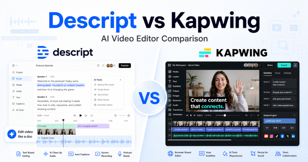 Descript vs Kapwing: Which AI Video Editor Should You Choose?