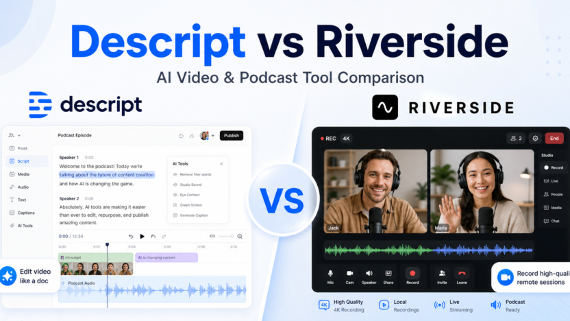 Descript vs Riverside AI video and podcast tool comparison featured image