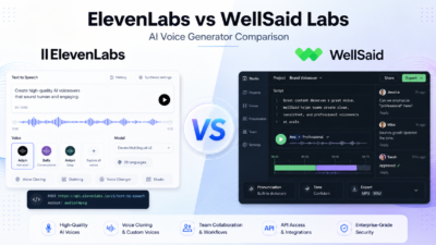 ElevenLabs vs WellSaid Labs AI voice generator comparison graphic