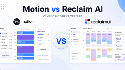 Motion vs Reclaim AI calendar app comparison graphic
