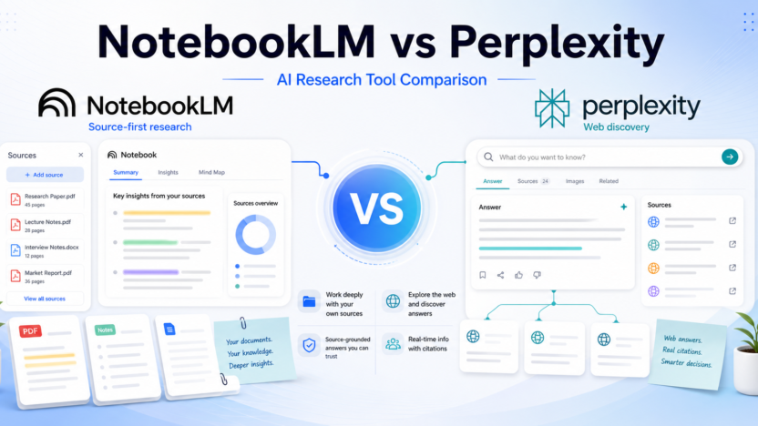 NotebookLM vs Perplexity AI research tool comparison featured image