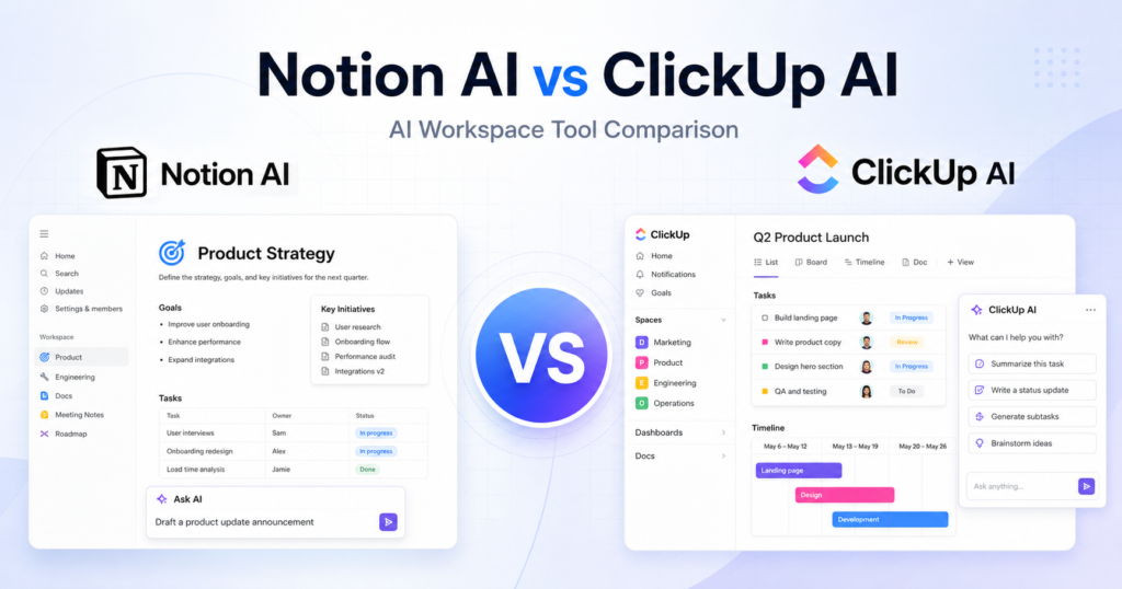 Notion AI vs ClickUp AI: Workspace Fit, Pricing, and Agents