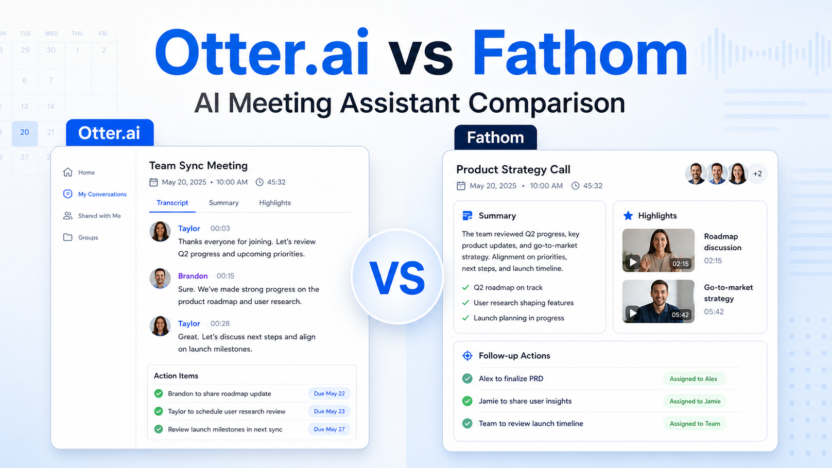 Otter.ai vs Fathom AI meeting assistant comparison graphic