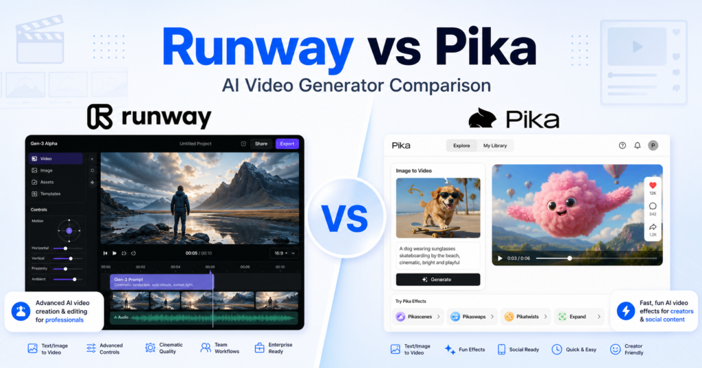Runway vs Pika: Plans, Video Workflows, and Commercial Use