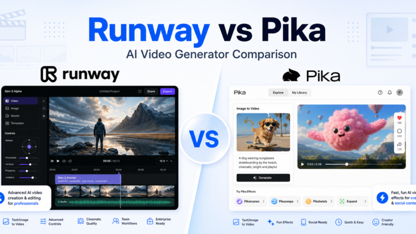 Runway vs Pika AI video generator comparison featured image