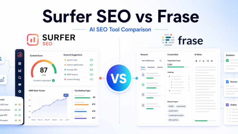 Surfer SEO vs Frase AI SEO tool comparison featured image
