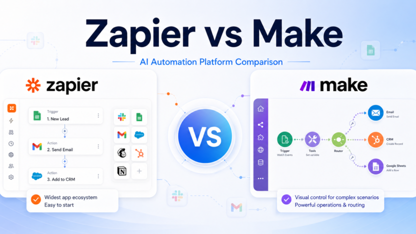 Zapier vs Make AI automation platform comparison featured image