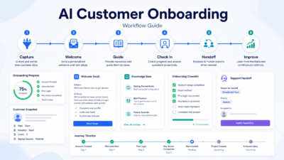 Premium 16:9 SaaS-style featured image for How to Use AI for Customer Onboarding