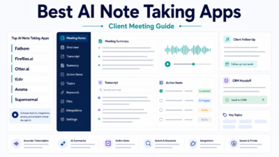 Best AI Note Taking Apps for Client Meetings premium SaaS-style editorial featured image.