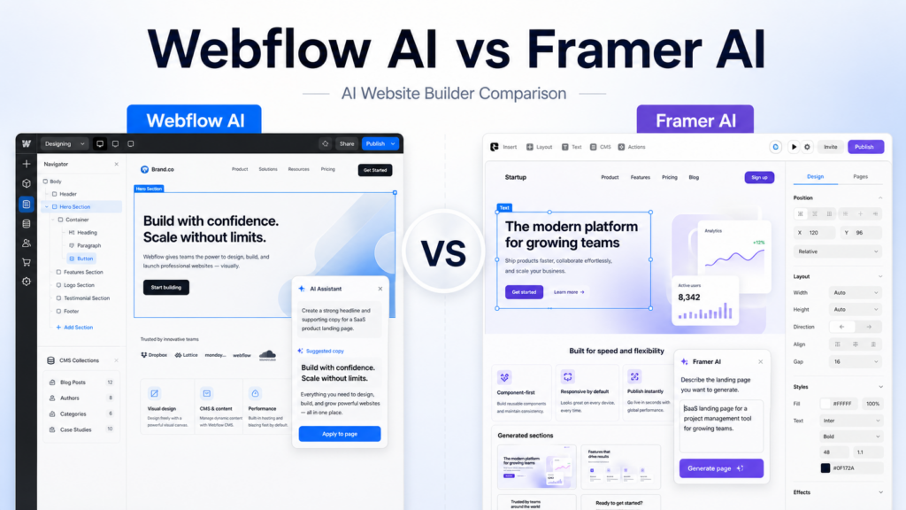 Webflow AI vs Framer AI: Pricing, CMS, and Launch Limits