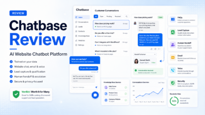 Chatbase review featured image showing an AI website chatbot support dashboard