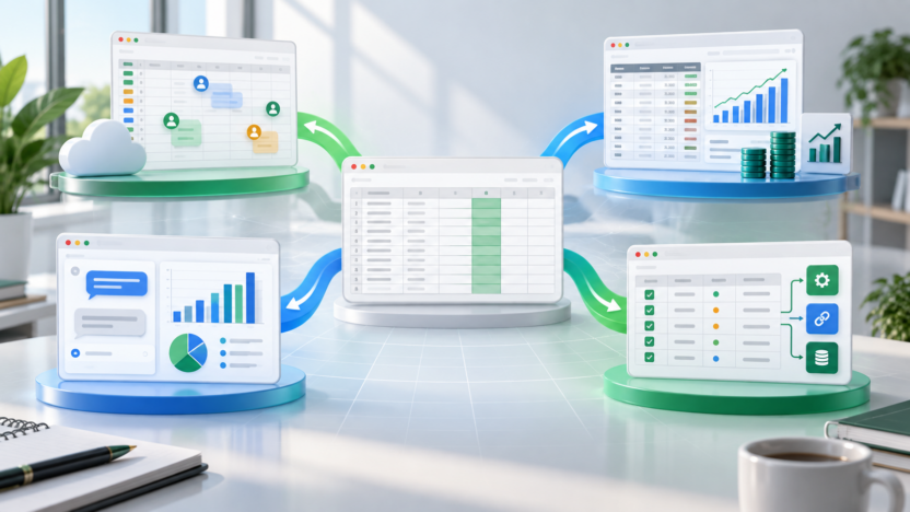 Rows alternatives featured image showing spreadsheet migration paths to collaborative sheets, analytics, financial models, and workflow tools